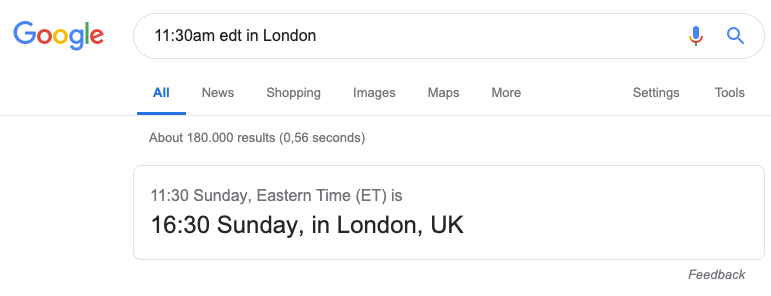 How to quickly do timezone conversions by only using Google search